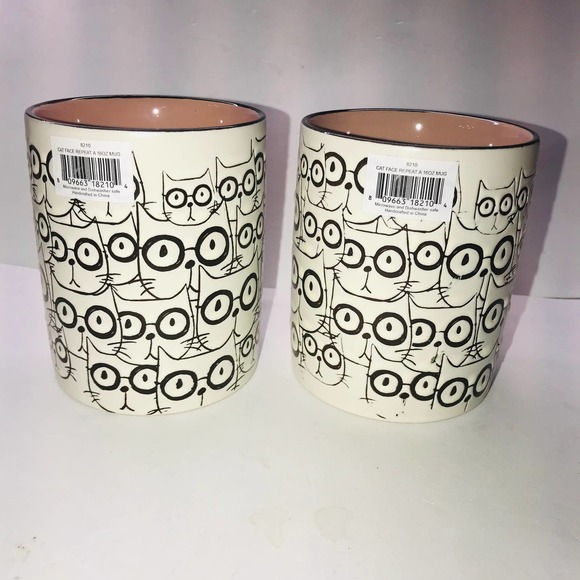 Cat Mug Set of 2 Spectrum Designz NEW Contemporary Cats Glasses Faces Pink - Picture 4 of 6